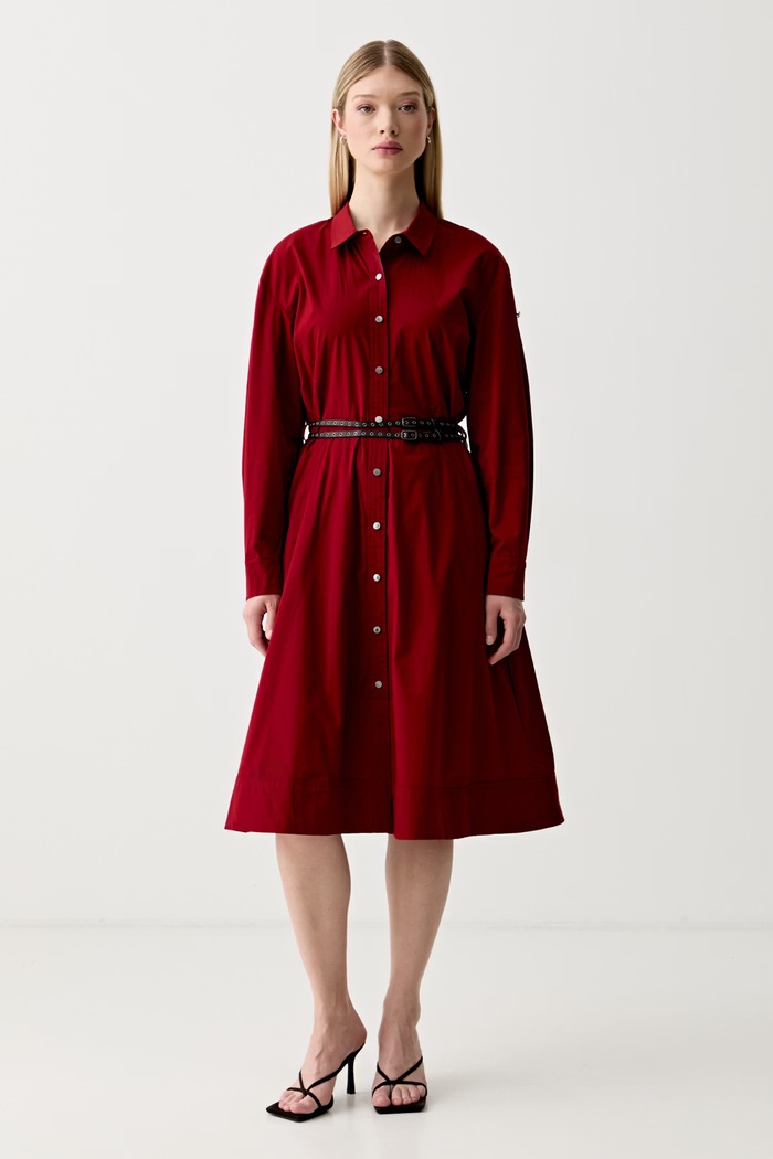 DKNY sukienka rozkloszowana bawełniana z elastanem czerwony P6EB0F68