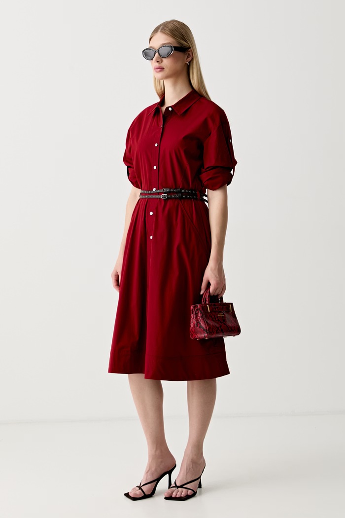 DKNY sukienka rozkloszowana bawełniana z elastanem P6EB0F68 czerwony AW26