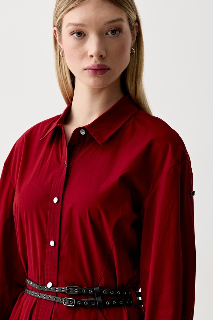 DKNY sukienka rozkloszowana bawełniana z elastanem czerwony P6EB0F68