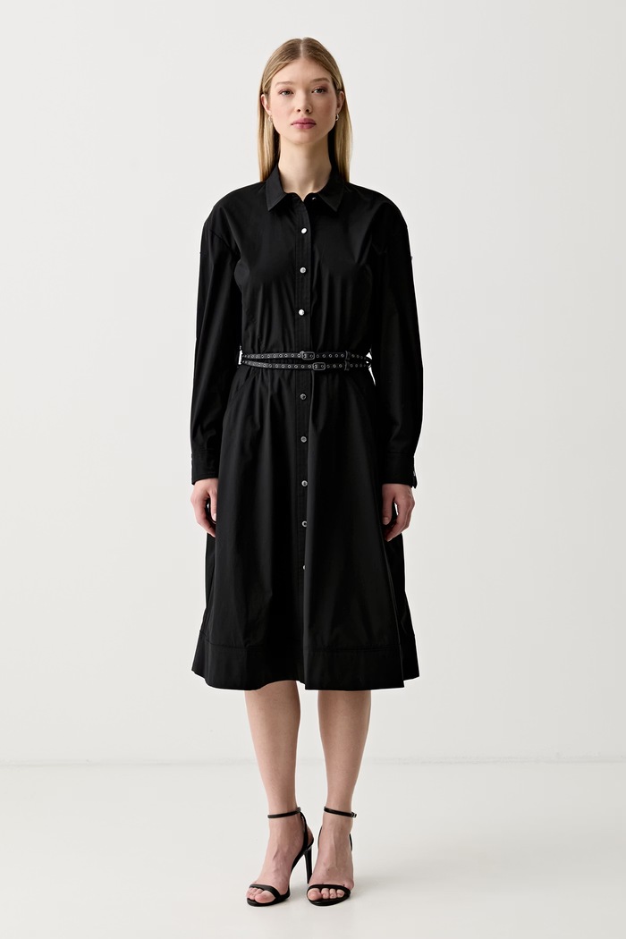 DKNY sukienka rozkloszowana bawełniana z elastanem czarny P6EB0F68