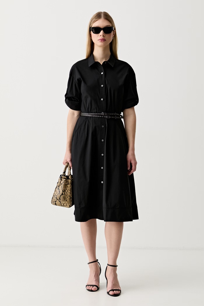 DKNY sukienka rozkloszowana bawełniana z elastanem P6EB0F68 czarny AW26