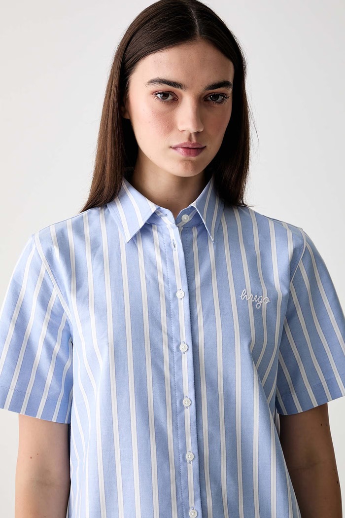 HUGO Blue sukienka rozkloszowana bawełniana Korendi-1_B niebieski 50563006
