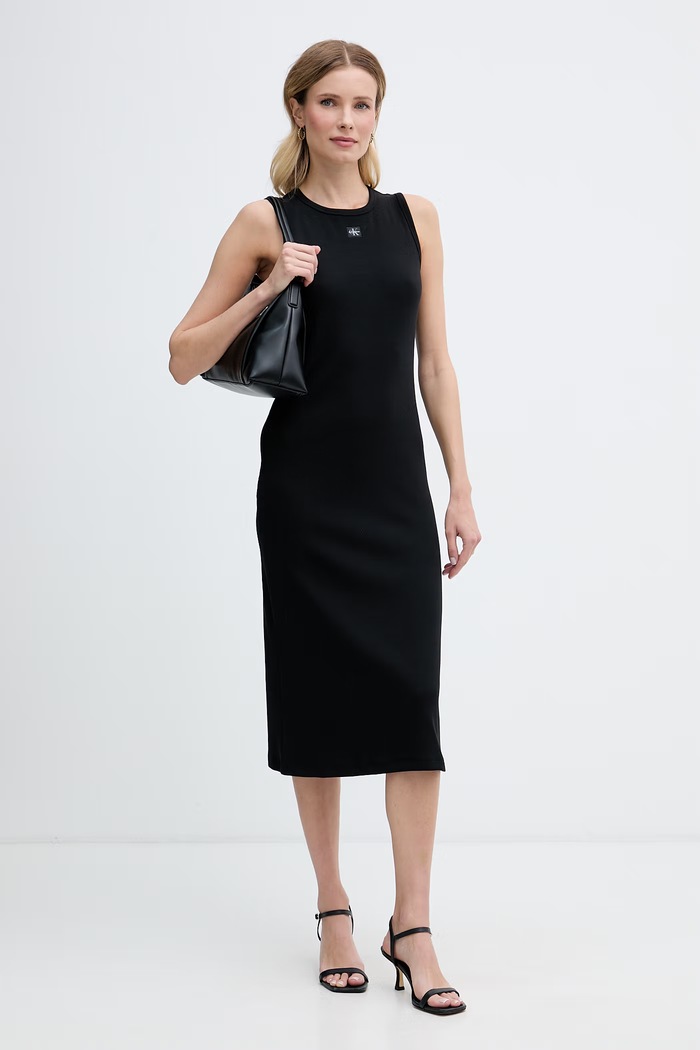 Calvin Klein Jeans rochie din bumbac cu elastan LV047G209G negru AW26