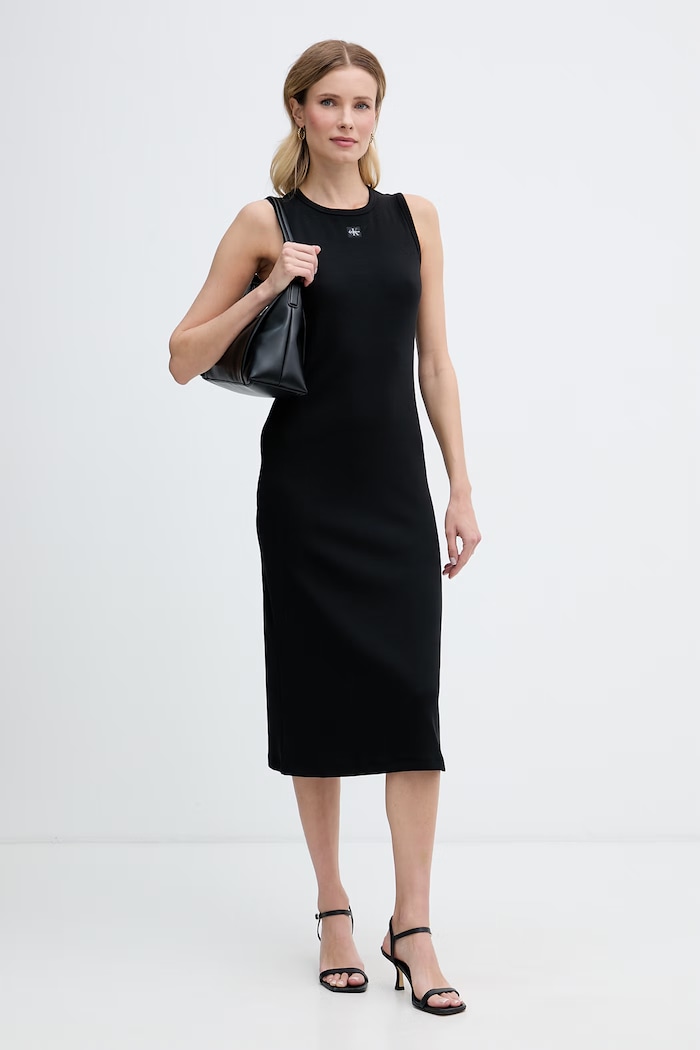 Calvin Klein Jeans rochie din bumbac cu elastan LV047G209G negru AW26