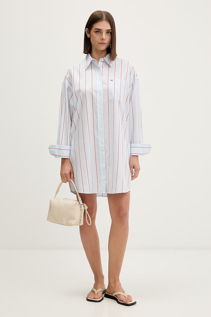 Tommy Jeans σεμιζιέ βαμβακερό DW0DW22901 μπλε AW26