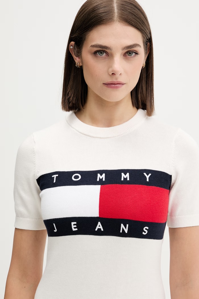Tommy Jeans πουλόβερ βαμβακερό μπεζ DW0DW22853