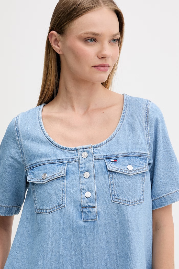 Tommy Jeans sukienka rozkloszowana jeansowa niebieski DW0DW22567