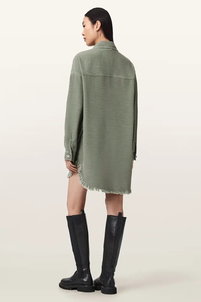 AllSaints rochie tip cămașă cu lyocell HETTIE W198DE verde AW26
