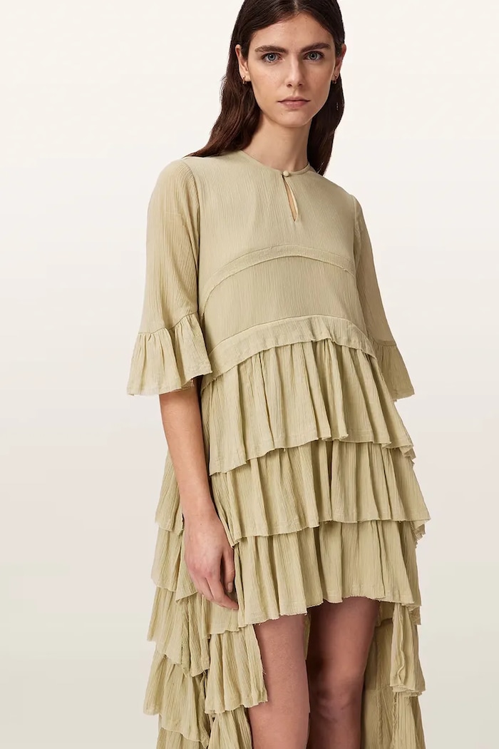 AllSaints sukienka asymetryczna z wiskozy CAVARLY zielony W188DE