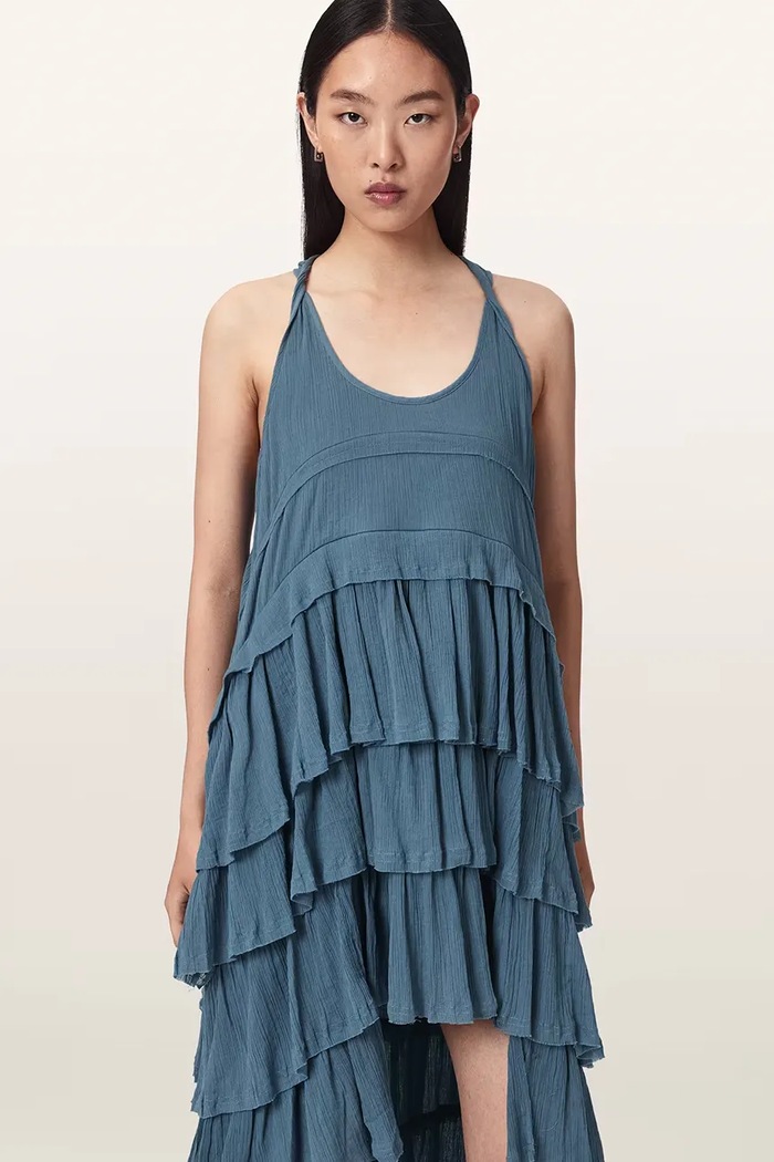 AllSaints sukienka bawełniana CAVARLY niebieski W163DE