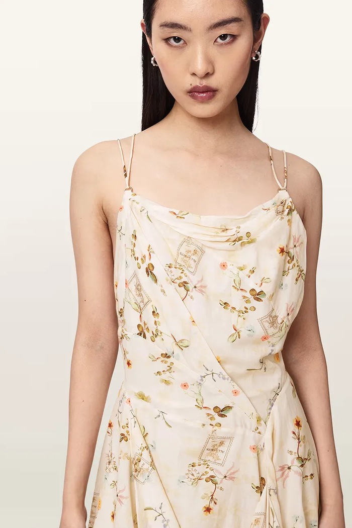 AllSaints sukienka letnia z wiskozą CLAIRE W161DE żółty