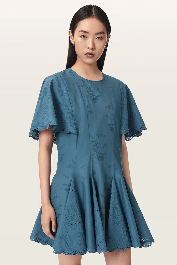 AllSaints sukienka bawełniana CORLA niebieski W160DE