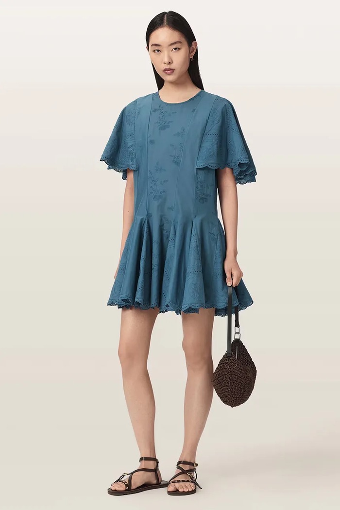 AllSaints sukienka bawełniana CORLA W160DE niebieski AW26