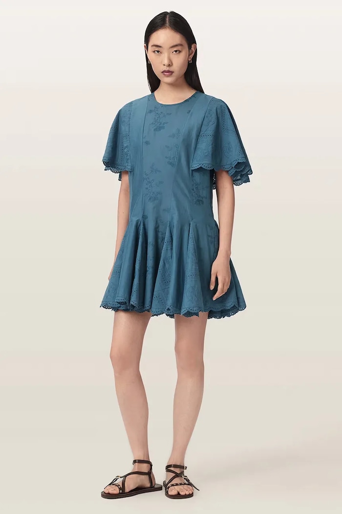 AllSaints sukienka bawełniana CORLA niebieski W160DE