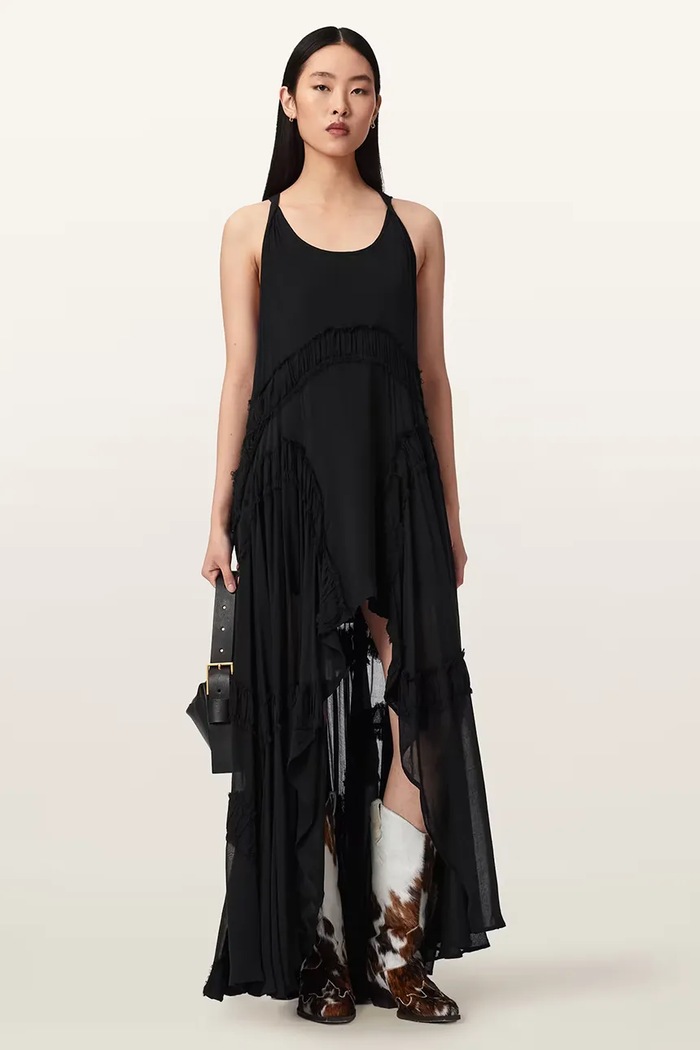 Îmbrăcăminte AllSaints rochie asimetrică din vâscoză DORINA W153DE negru