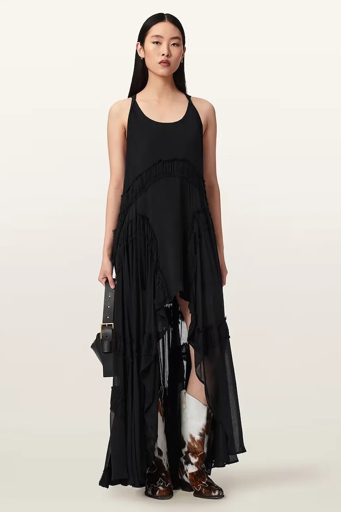 Îmbrăcăminte AllSaints rochie asimetrică din vâscoză DORINA W153DE negru