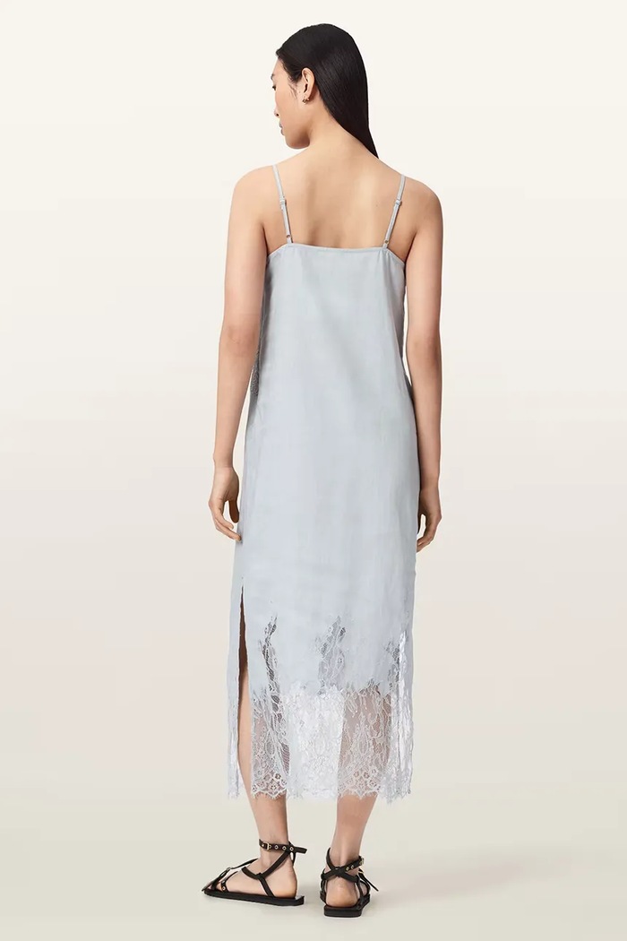 AllSaints sukienka bieliźniana lniana SAMIA W103DE niebieski AW26