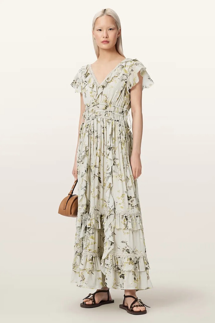 AllSaints sukienka letnia z wiskozy CANTO zielony W100DE