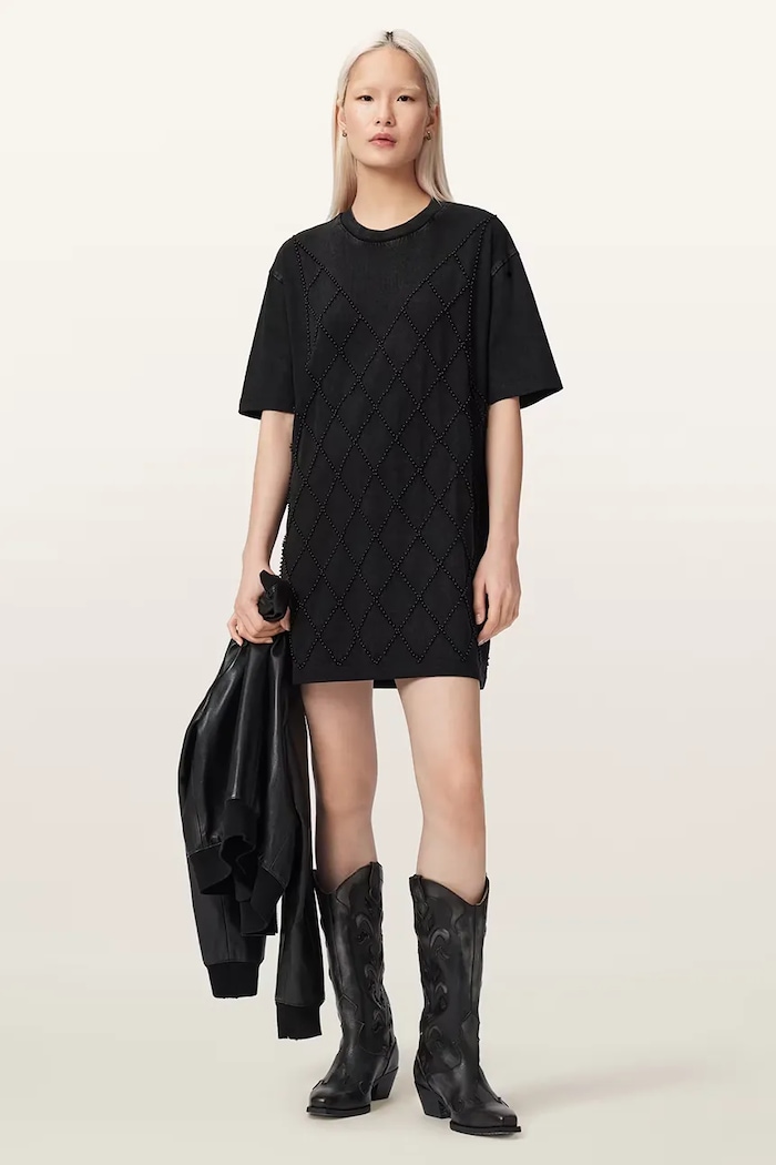 AllSaints vestito oversize in cotone DARCY nero W038DF