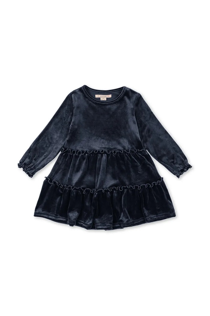 Konges Sløjd Sukienka rozkloszowana welurowa JINGLE DRESS GRS KS108131.9BY2 granatowy AW26