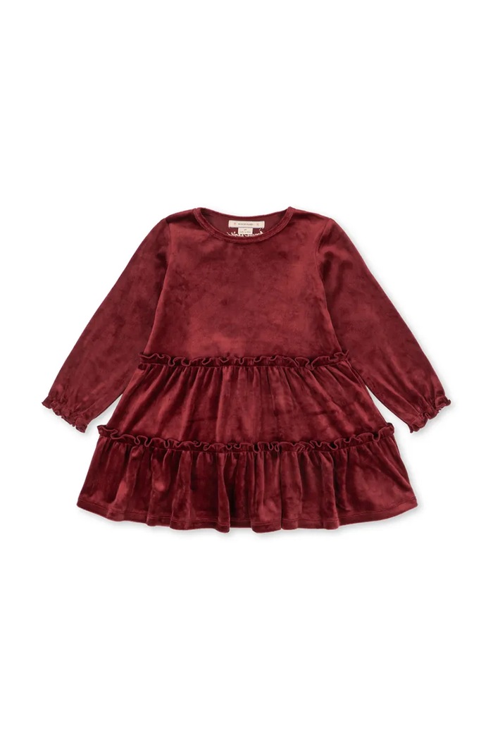 Konges Sløjd Sukienka rozkloszowana welurowa JINGLE DRESS GRS KS108131.9BY2 bordowy AW26