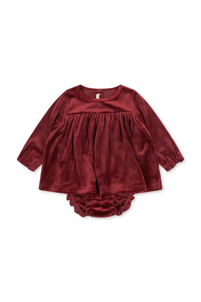 Konges Sløjd Sukienka rozkloszowana welurowa JINGLE ROMPER DRESS GRS bordowy KS107960.9BY2