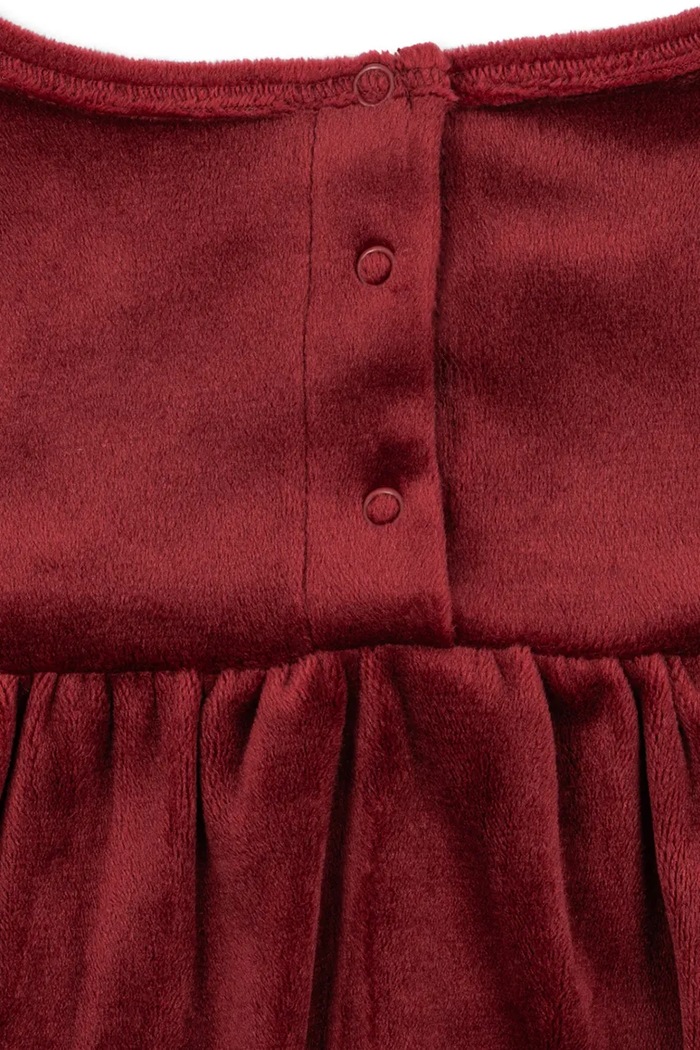 Dziewczynka Konges Sløjd Sukienka rozkloszowana welurowa JINGLE ROMPER DRESS GRS KS107960.9BY2 bordowy