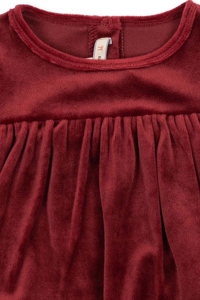 Sukienka rozkloszowana welurowa JINGLE ROMPER DRESS GRS Konges Sløjd KS107960.9BY2 bordowy