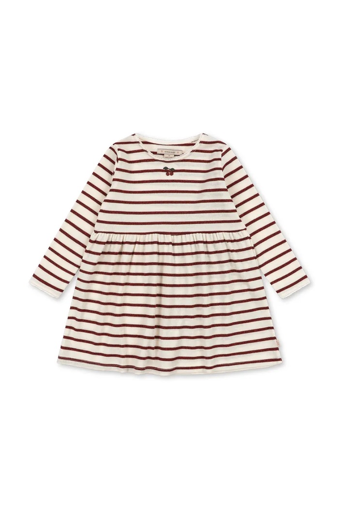 Konges Sløjd Sukienka rozkloszowana z bawełną ROLI STRIPE DRESS OCS beżowy KS107605.9BY2