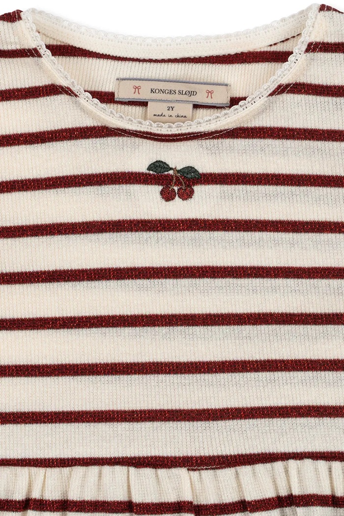 Dziewczynka Konges Sløjd Sukienka rozkloszowana z bawełną ROLI STRIPE DRESS OCS KS107605.9BY2 beżowy