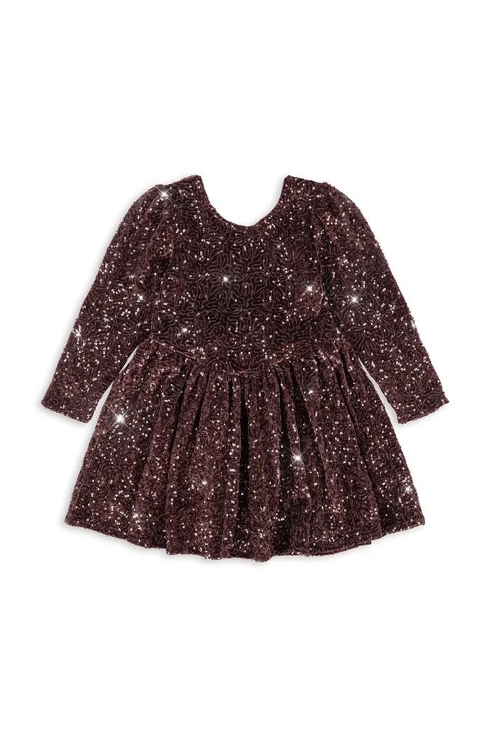 Konges Sløjd Sukienka rozkloszowana welurowa VIOLA DRESS KS106646.9BY2 brązowy AW26