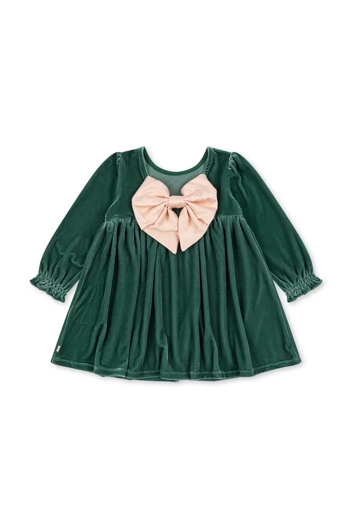 Dziewczynka Konges Sløjd Sukienka welurowa GIA BOW DRESS GRS KS106478.9BY2 zielony