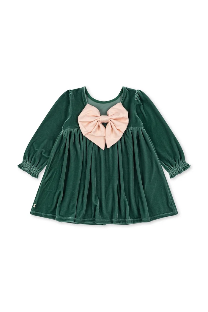 Dziewczynka Konges Sløjd Sukienka welurowa GIA BOW DRESS GRS KS106478.9BY2 zielony