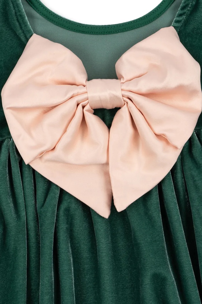 Sukienka welurowa GIA BOW DRESS GRS Konges Sløjd KS106478.9BY2 zielony