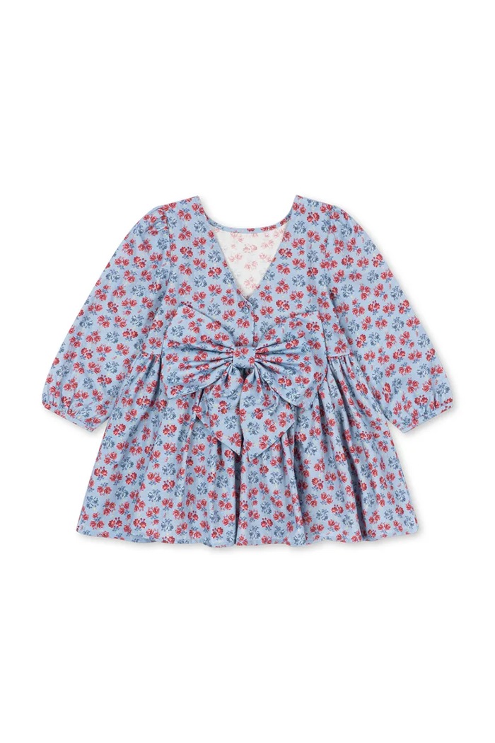 Dziewczynka Konges Sløjd Sukienka bawełniana AVI LS BOW DRESS GOTS KS106368.9BY2 niebieski