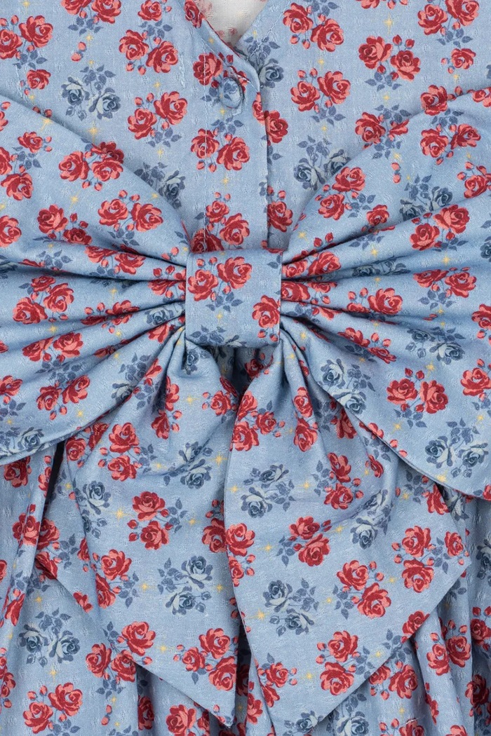 Sukienka bawełniana AVI LS BOW DRESS GOTS Konges Sløjd KS106368.9BY2 niebieski