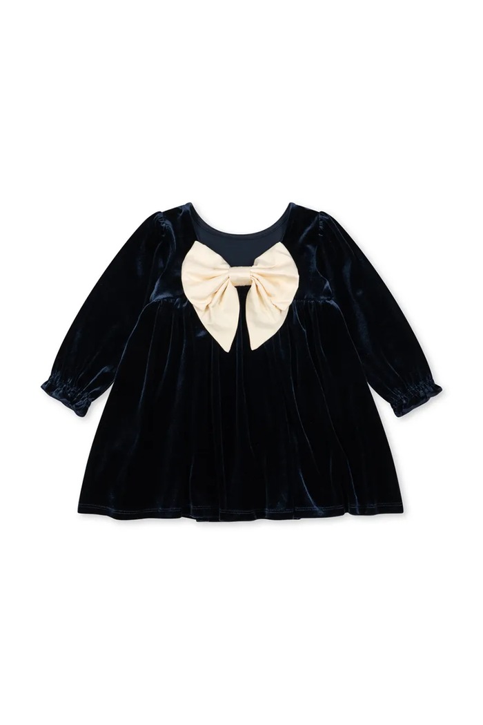Konges Sløjd Sukienka welurowa GIA BOW DRESS GRS granatowy KS108494.9BY2