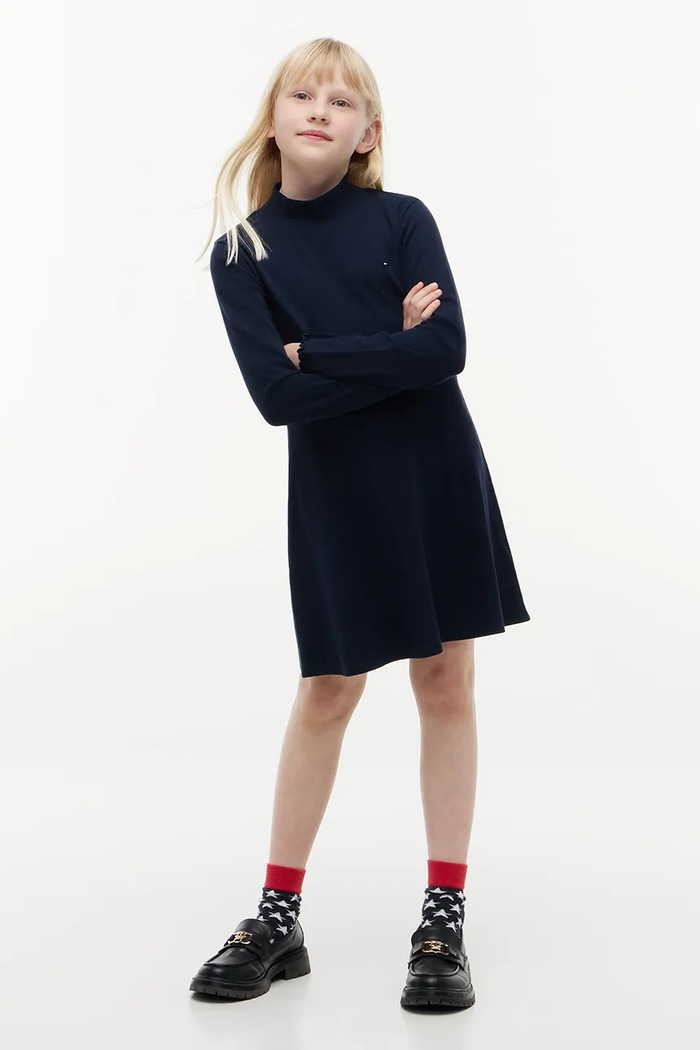 Tommy Hilfiger Sukienka rozkloszowana bawełniana z elastanem granatowy KG0KG09701.9BY2