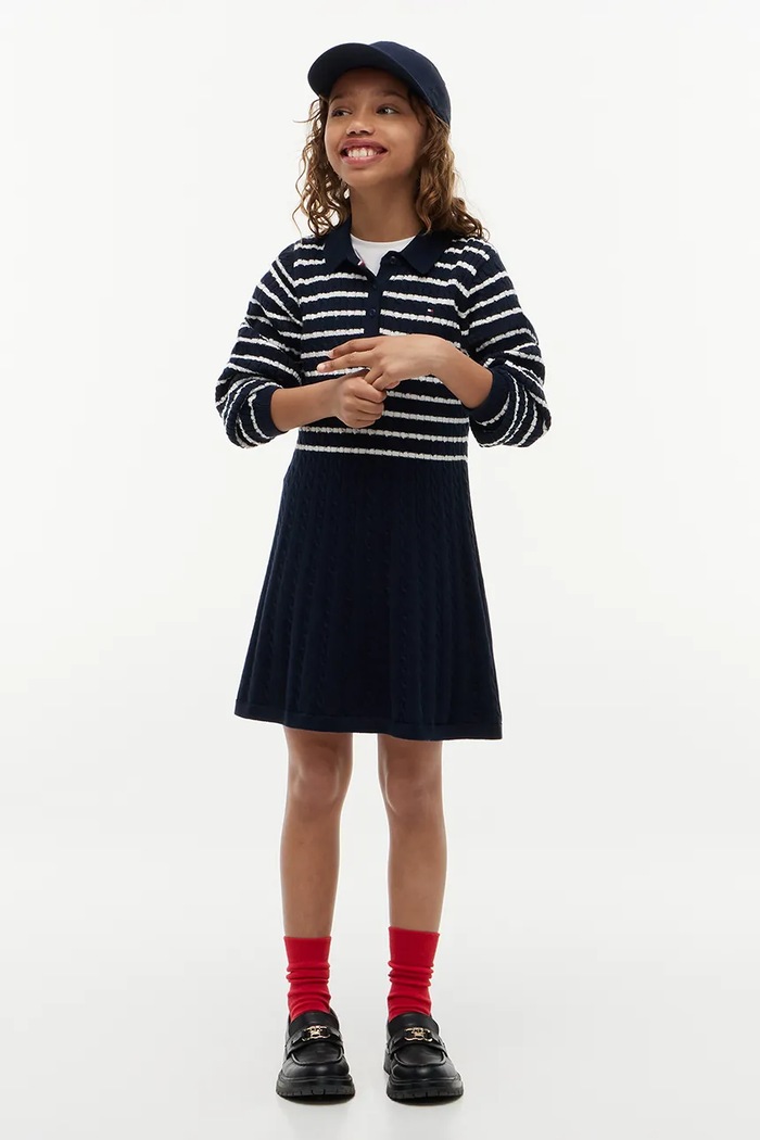 Tommy Hilfiger Sukienka sweterkowa bawełniana granatowy KG0KG09611.9BY2