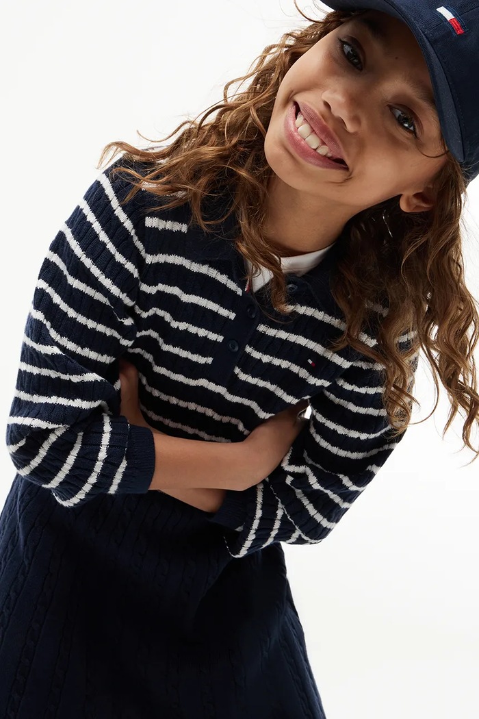 Sukienka sweterkowa bawełniana Tommy Hilfiger KG0KG09611.9BY2 granatowy