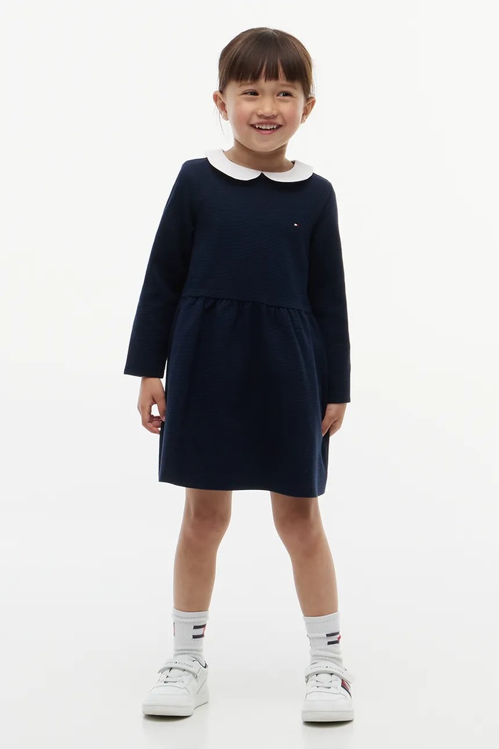 Tommy Hilfiger sukienka rozkloszowana z bawełną granatowy KG0KG09651.9BY2