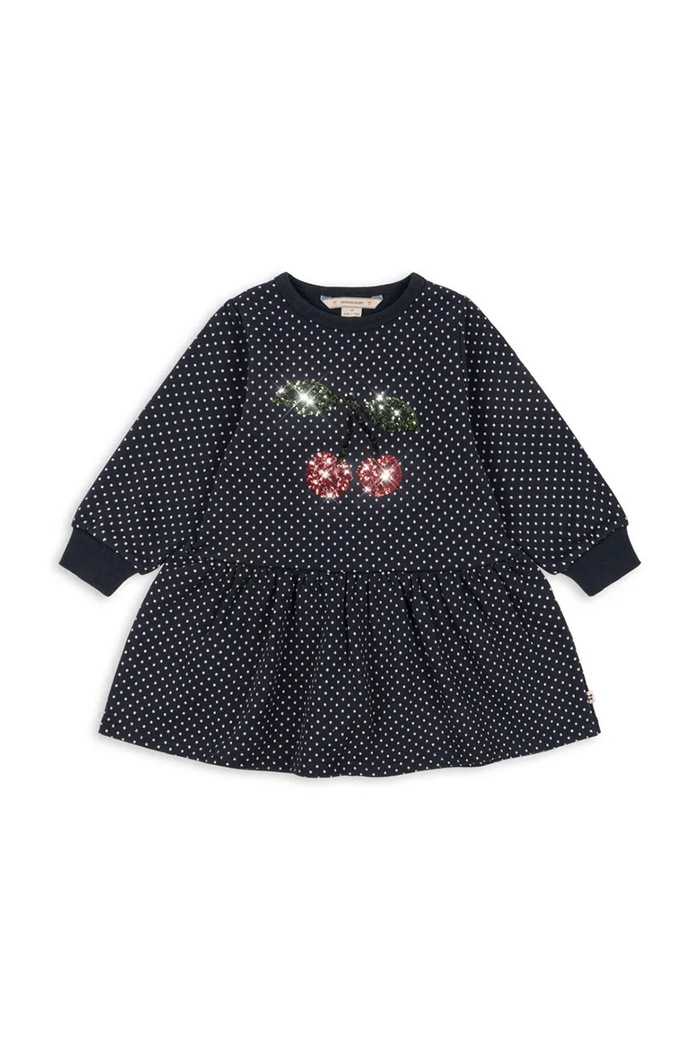 Konges Sløjd Sukienka z bawełną LOU DOT SEQUIN SWEAT DRESS GOTS granatowy KS106118.9BY2