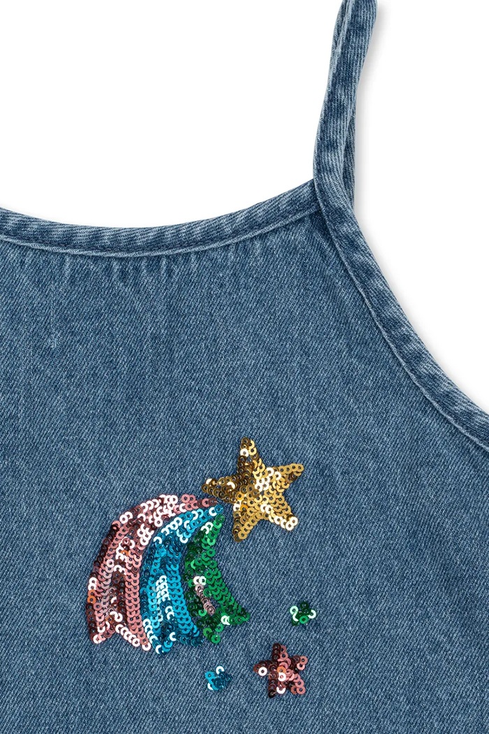 Κοριτσίστικα Konges Sløjd καλοκαιρινό ντένιμ MAGOT SEQUIN STRAP DRESS GOTS KS106137.9BY2 μπλε