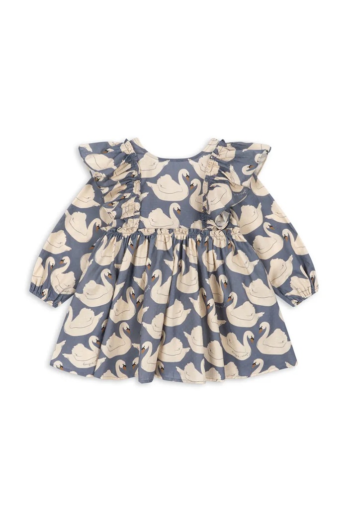 Konges Sløjd Sukienka rozkloszowana bawełniana EVIA LS BOW DRESS GOTS niebieski KS105988.9BY2