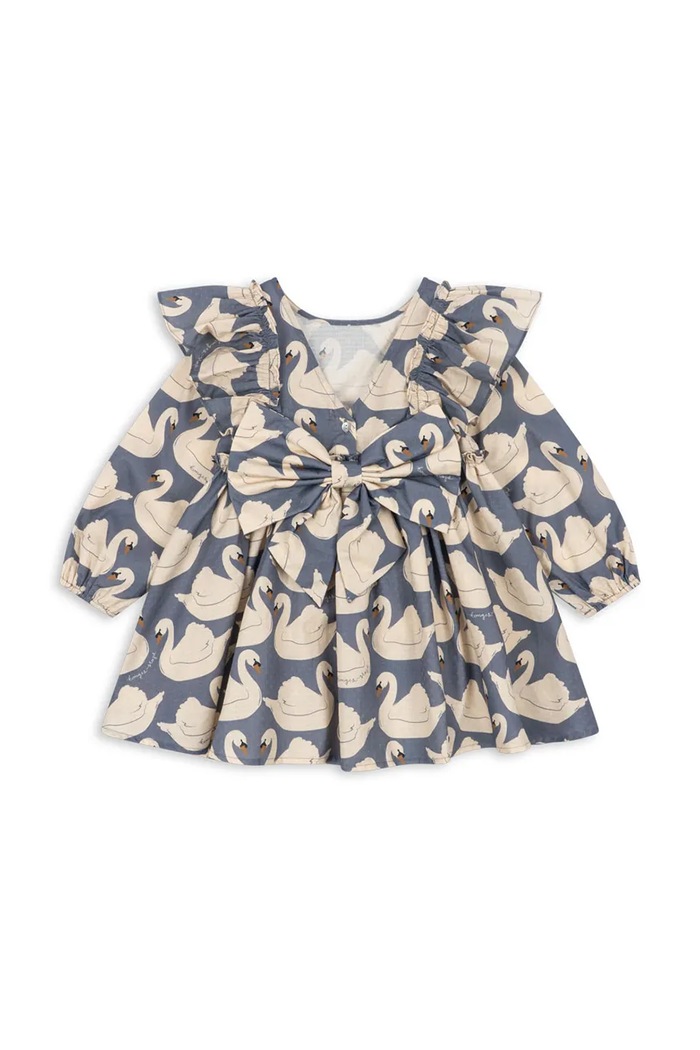 Konges Sløjd Šaty s rozšíreným strihom bavlnené EVIA LS BOW DRESS GOTS KS105988.9BY2 modrá AW26