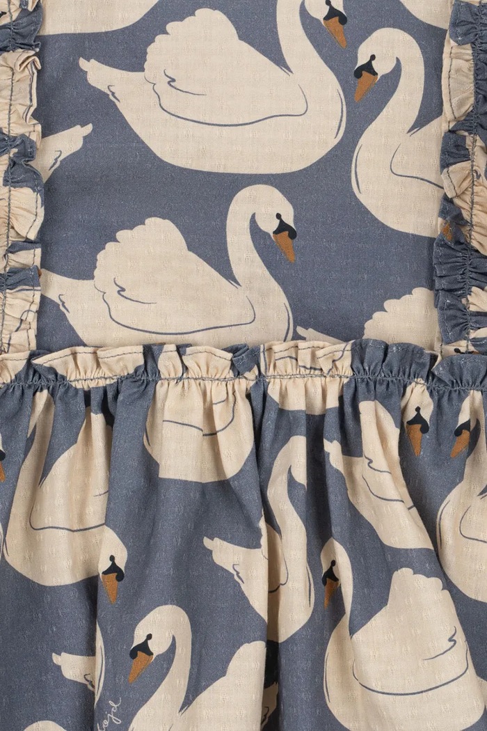 Šaty s rozšíreným strihom bavlnené EVIA LS BOW DRESS GOTS Konges Sløjd modrá KS105988.9BY2