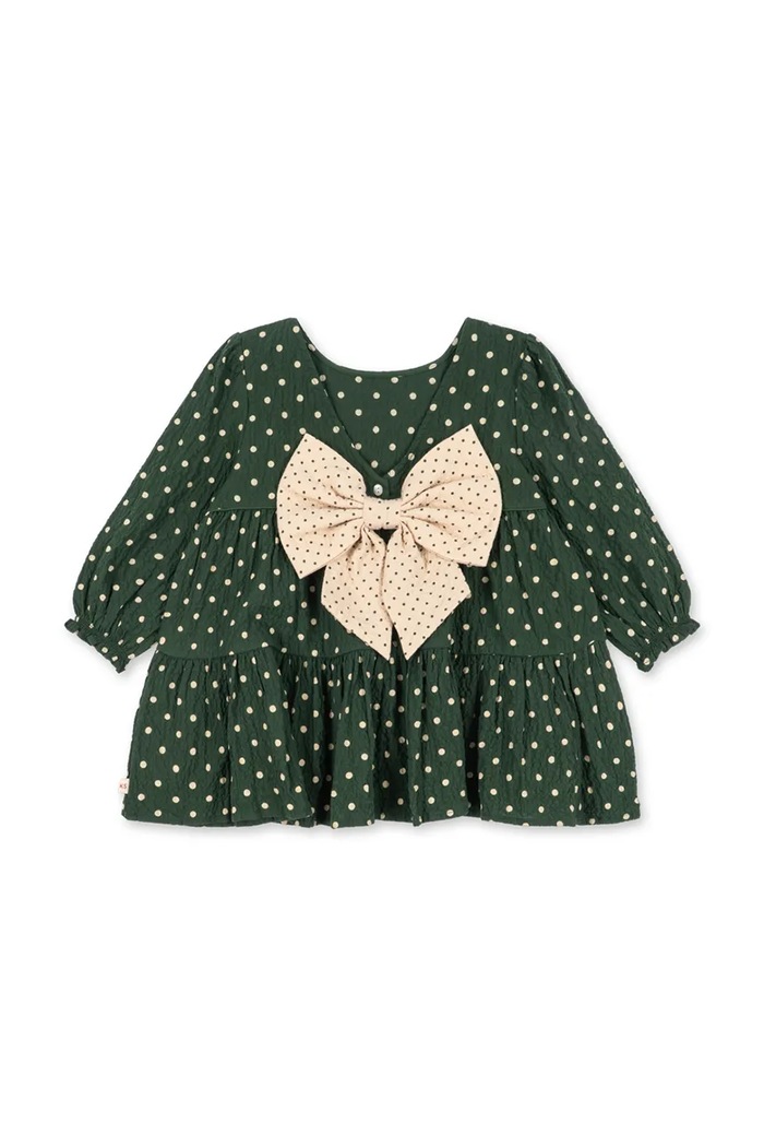 Konges Sløjd Šaty s rozšíreným strihom bavlnené s elastanom ELIN LS BOW DRESS GOTS zelená KS105979.9BY2