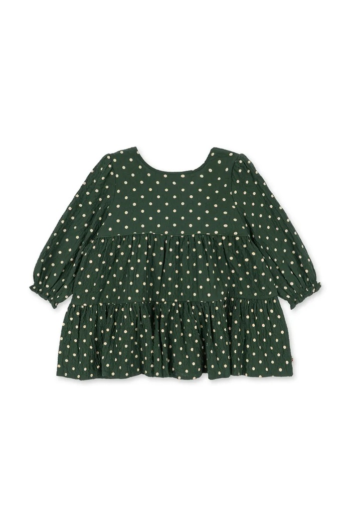 Konges Sløjd Sukienka rozkloszowana bawełniana z elastanem ELIN LS BOW DRESS GOTS zielony KS105979.9BY2