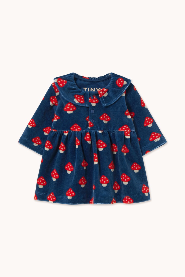 Tinycottons Sukienka rozkloszowana welurowa TINY MUSHROOMS BABY DRESS granatowy AW26.466