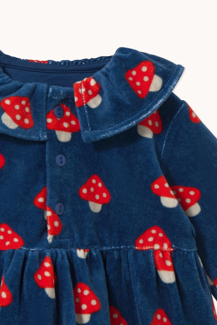 Dziewczynka Tinycottons Sukienka rozkloszowana welurowa TINY MUSHROOMS BABY DRESS AW26.466 granatowy